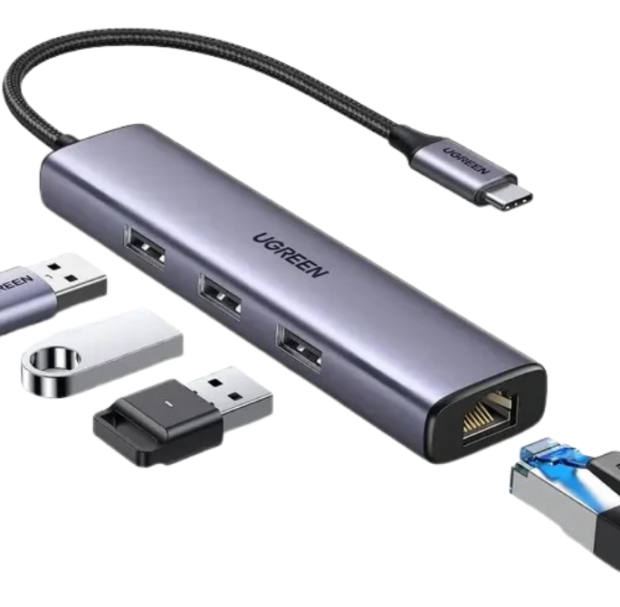 Adaptador Hub Ugreen USB-C a Puertos USB-A y Red Gigabit 1000Mbps